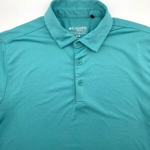 Columbia Golf Men's Short Sleeve Blue Stretch Hiking Fishing Medium‎ Polo Shirt